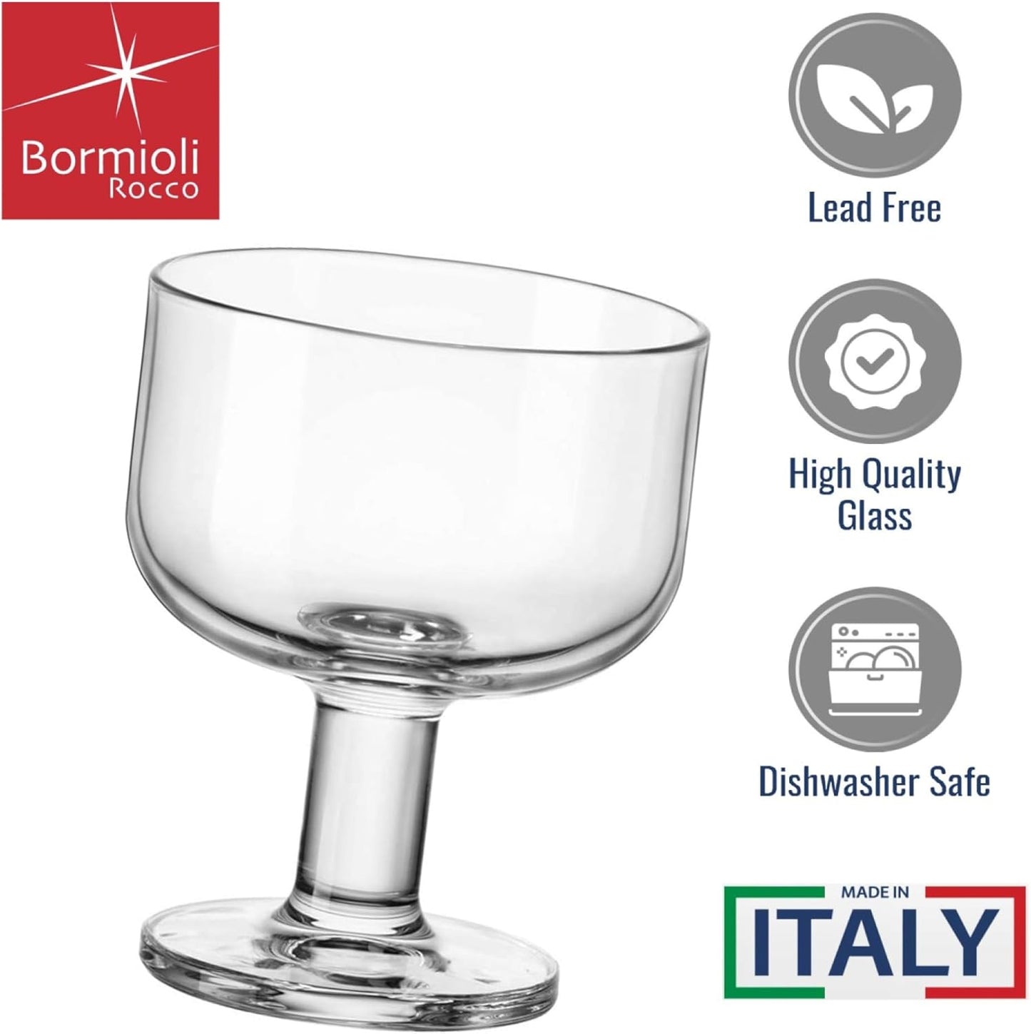 Bormioli Rocco Hosteria Set Of 6 Stackable Dessert Cups, 8 Oz. Clear Tempered Glass, Made In Italy.