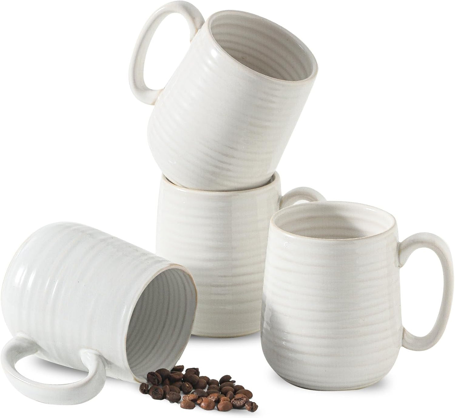 MEKY Ceramic Coffee Cups Set for 4, Coffee Mugs for Hot Tea, Cappuccino, Cocoa, Milk, 15oz Latte Cups for Women and Men as Holiday Gifts, Dishwasher and Microwave Safe, White