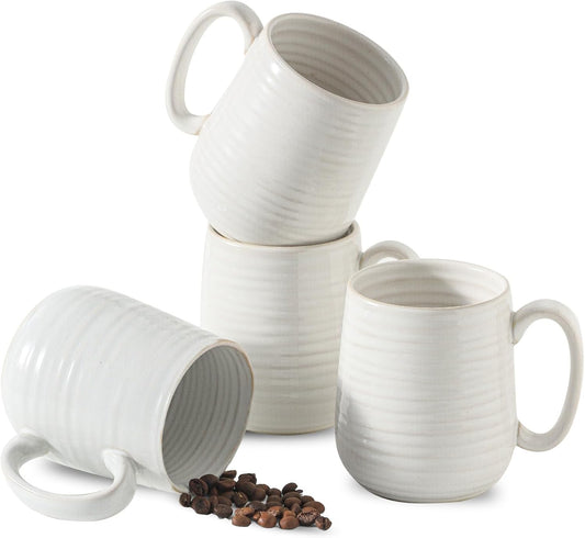 MEKY Ceramic Coffee Cups Set for 4, Coffee Mugs for Hot Tea, Cappuccino, Cocoa, Milk, 15oz Latte Cups for Women and Men as Holiday Gifts, Dishwasher and Microwave Safe, White