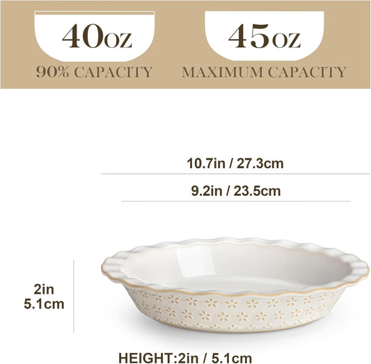 MALACASA 9 Inch Pie Pan, Embossed Deep Dish Plate, 45 OZ Round Quiche Baking Dish for Oven, Fluted for Apple Pie and Quiche, Set of 2, Series LYDIA