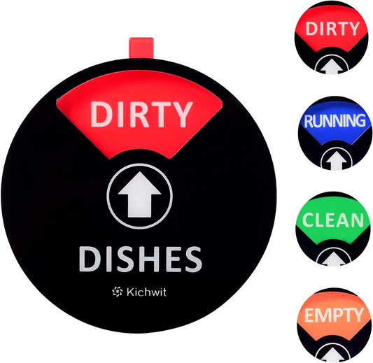 Kichwit Dishwasher Magnet Clean Dirty Sign Indicator with Running and Empty Options, Works on All Dishwashers, Non-Scratch Strong Magnetic Backing, Residue Free Adhesive Included, 4 Inch, Black