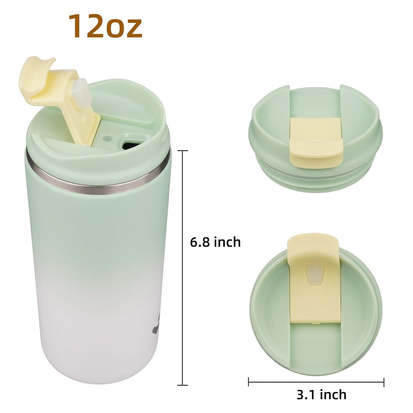 Tumbler with Lid, 12 oz Travel Coffee Mug Double Wall Vacuum Stainless Steel Thermal Metal Cup Insulated Water Bottle,GreenWhite