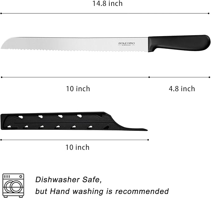 10 Inch Serrated Knife for Homemade Bread With Sheath, Wide Wavy Edge Blade For Bread Cake Cutting Slicing, High-Carbon Japanese Stainless Steel