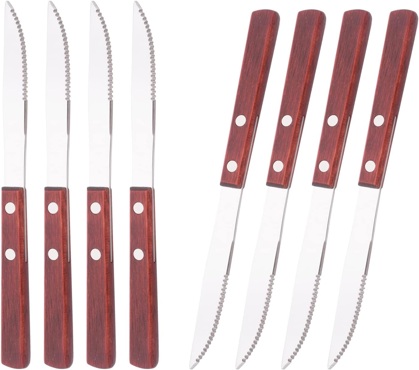 Dinner Knives Set of 8, Steak Knife with Wooden Handle, Stainless Steel Serrated Steak Knives, Flatware Cutlery Table Knife, Thick-Grip Wood Handle Steak Knife Set - 8.15 Inch