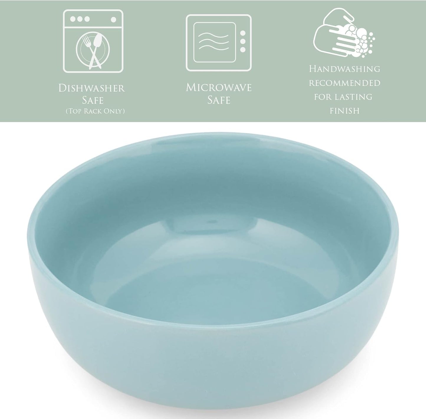 Elanze Designs Bistro Glossy Ceramic 7 inch Dinnerware Bowls Set of 4 - Perfect for Everyday uses from Pasta to Salad, Cereal to Ice cream, Ramen to Pho, Ice Blue