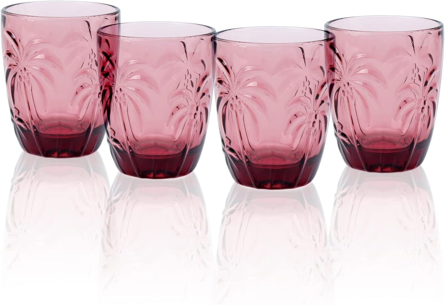 M&N HOME Colored Whiskey Glasses, Set of 4 Colorful Drinking Glasses, 9 Oz Coconut Cups, Glass Tumblers, Glass Cups for Water and Juice, Tiki Cups, Tropical Themed Glassware Set - PURPLE SET