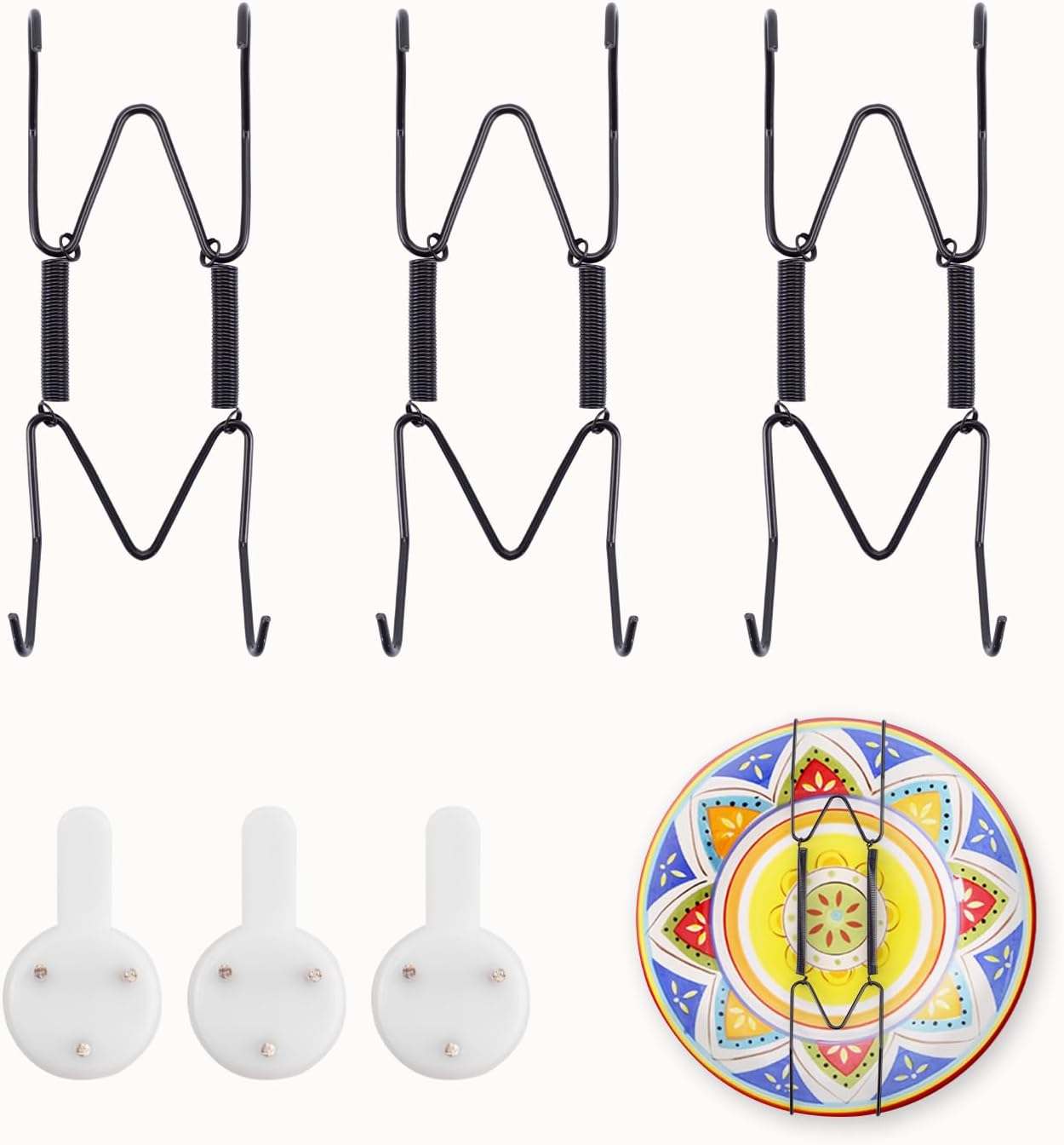 3 Pack Plate Hangers for The Wall Suitable for 4-5 inch Small Decorative Plate, Invisible Stainless Steel Plate Hangers for Display with Wall Hooks, for Plates/Platter/Dish/Picture(Black)