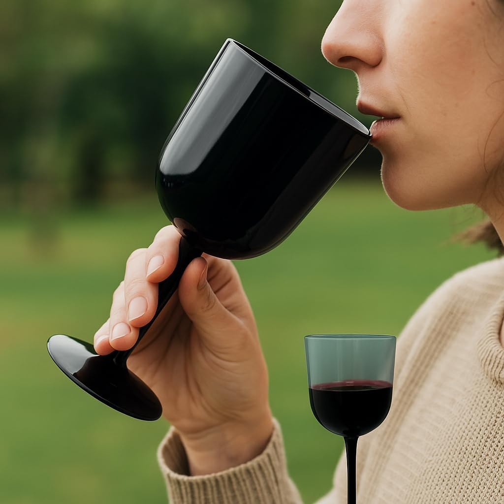 Party Outlaw Plastic Wine Glasses 4 Pc 10oz, Classic Wine Drinking Glasses, BPA-Free, Lightweight, Heavy Duty, Reusable, Shatter - Proof, Dishwasher Safe, Made in USA (Black)