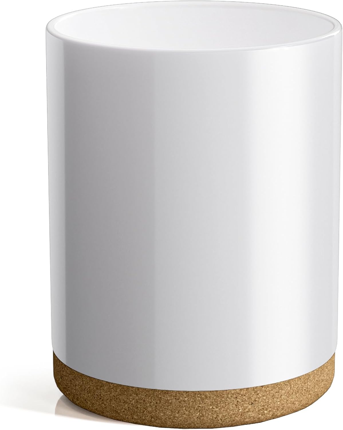 Ceramic Kitchen Utensil Holder for Countertop, Modern Crock with Non-Slip Cork Base, Counter Organizer for Cooking Tools , White