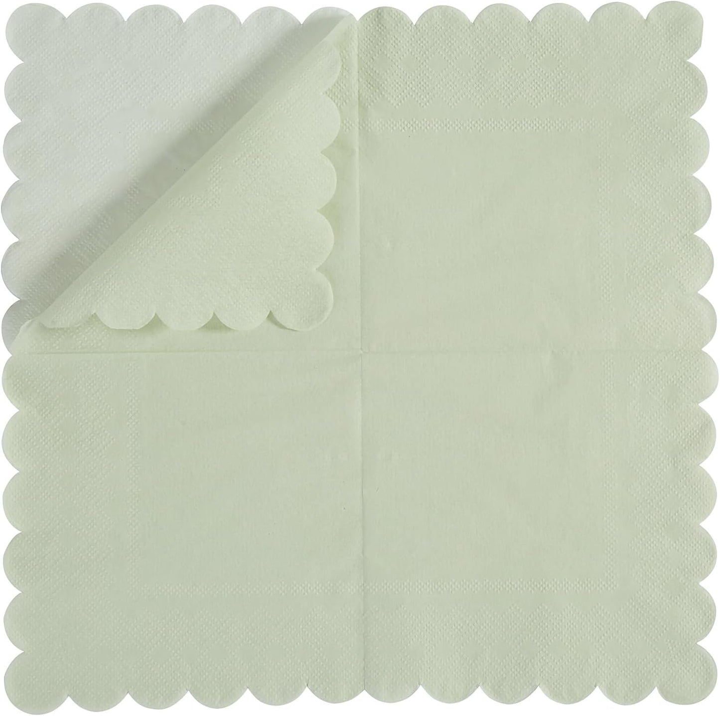 100 Pack Cocktail Napkin 2-Ply Scalloped Edged Dessert Napkins Folded 5 x 5 Inches Disposable Napkins for Dinner Wedding Birthday Party Bridal Anniversary Reception Event (Sage Green)