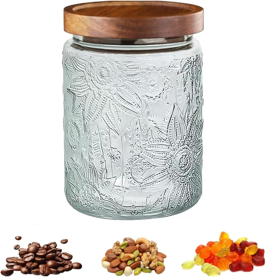 24 OZ Vintage Glass Jar with Lid, Airtight Food Storage Canisters with Bamboo for Kitchen Counter Pantry, Ideal for Coffee, Candy, Tea, Oats, Sugar, Cookies Decorative Jars-Sunflower