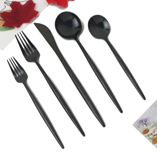 JASHII 20 Pieces Flatware Set, 18/10 Stainless Steel Utensils, Service for 4, Heavy Duty Silverware Gift, Dishwasher Safe, Mirror Polished Dinner Knife, Fork, Spoon for Restaurant (Black)