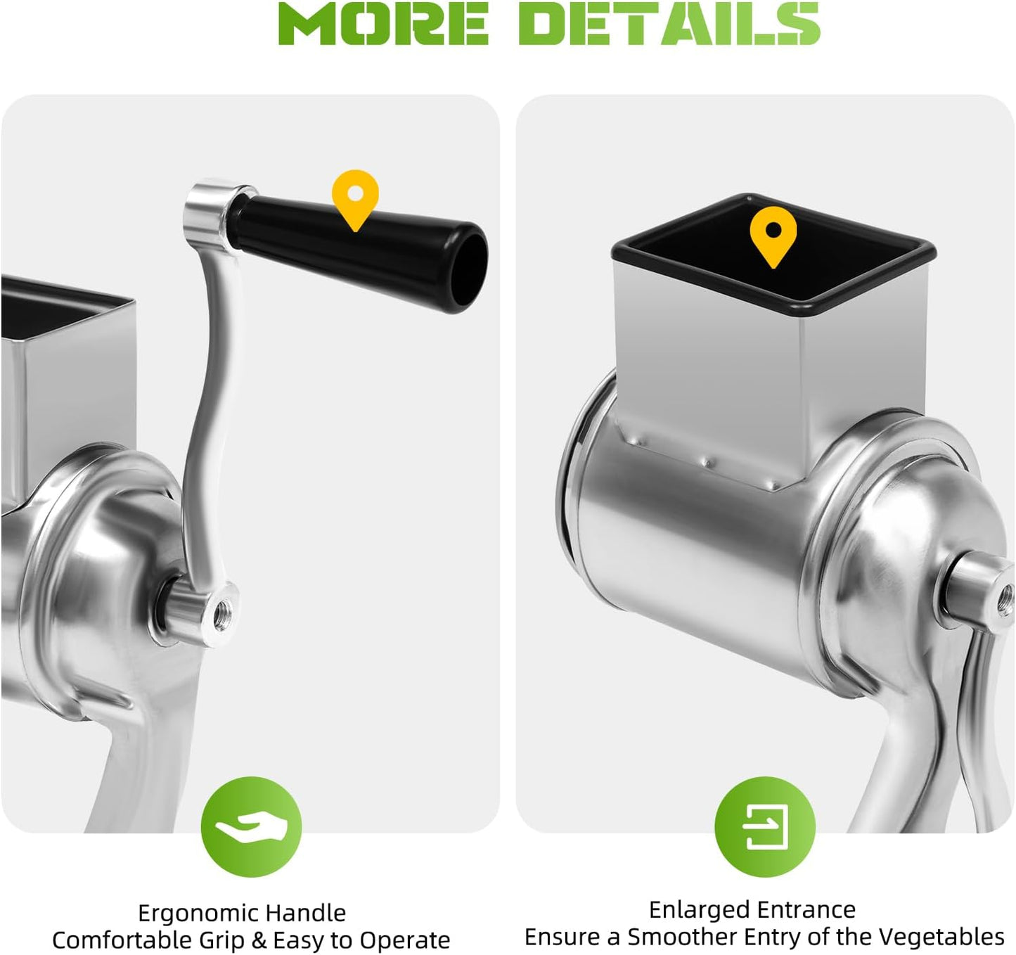 5-in-1 Rotary Cheese Grater & Vegetable Slicer with 5 Interchangeable Blades, Stainless Steel - Rotary Grater Slicer for Fruit, Vegetables, Nuts and More