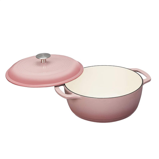 Amazon Basics Enameled Cast Iron Covered Round Dutch Oven, 4.3-Quart, Light Pink