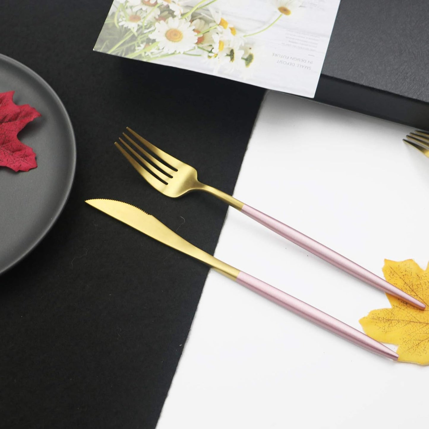 JASHII Luxury 18/10 Pink Handle Flatware Gold Silverware Set 304 Stainless Steel Flatware Cutlery Set| 24-Piece Adaline Royal Modern Satin Finish| BEST Birthday Wedding Gift (Pink Handle Matte Gold)