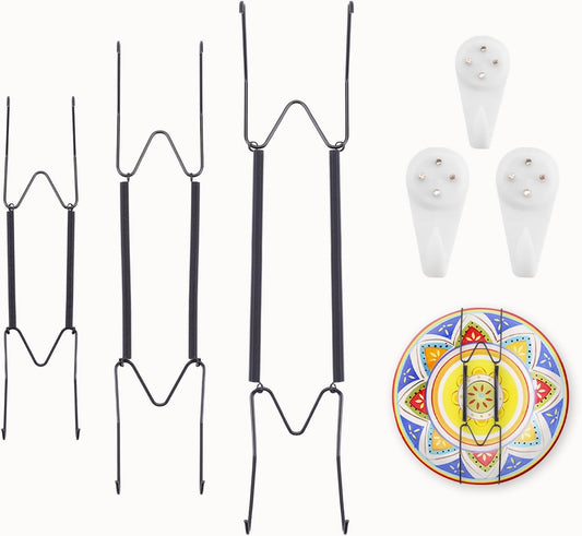 3 Pack 10/12/14 Inch Decorative Plate Medium Plate Hangers for The Wall, Invisible Stainless Steel Plate Hangers for Display with Wall Hooks, for Platter/Dish/Picture（Black）