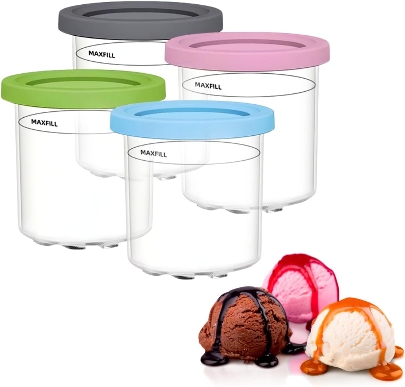 4-Pack 16 Oz Ice Cream Containers with Lids – Compatible with Ninja NC300, NC301 & NC299AMZ Series Creami Machines – Dishwasher Safe & Leak-Resistant