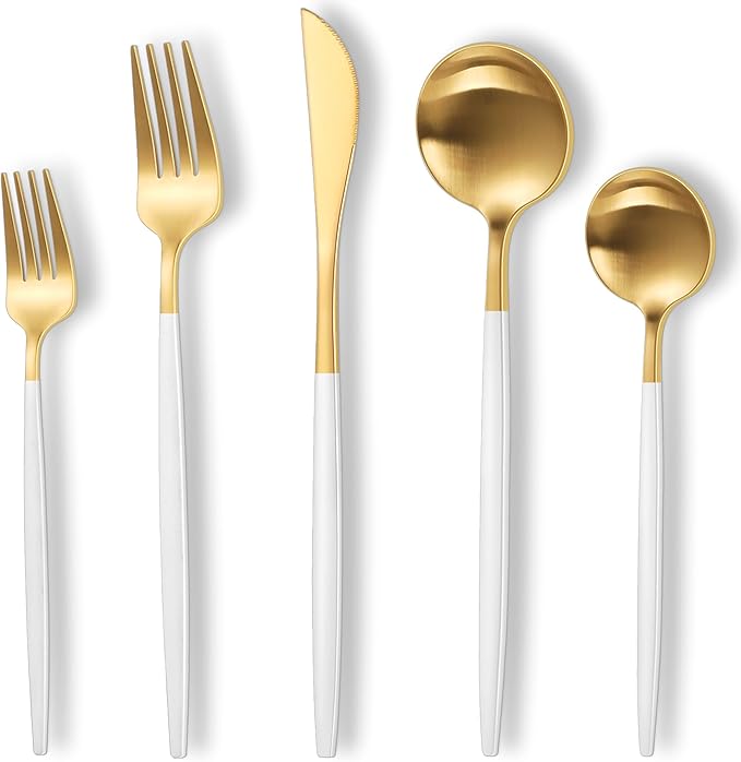 Matte White Gold Silverware Set,30 Piece Stainless Steel Modern Flatware Set,Brushed Cutlery Set Service for 6,Satin Finish Utensils Set,Home Kitchen and Restaurant,Dishwasher Safe