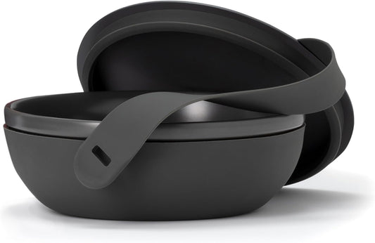W&P Porter Ceramic Bowl Lunch Container w/ Protective Non-slip Exterior, Charcoal 1 Liter | Lid & Snap-tight Silicone Strap | Food Storage, Bento Box, Meal Prep | BPA-Free Ceramic