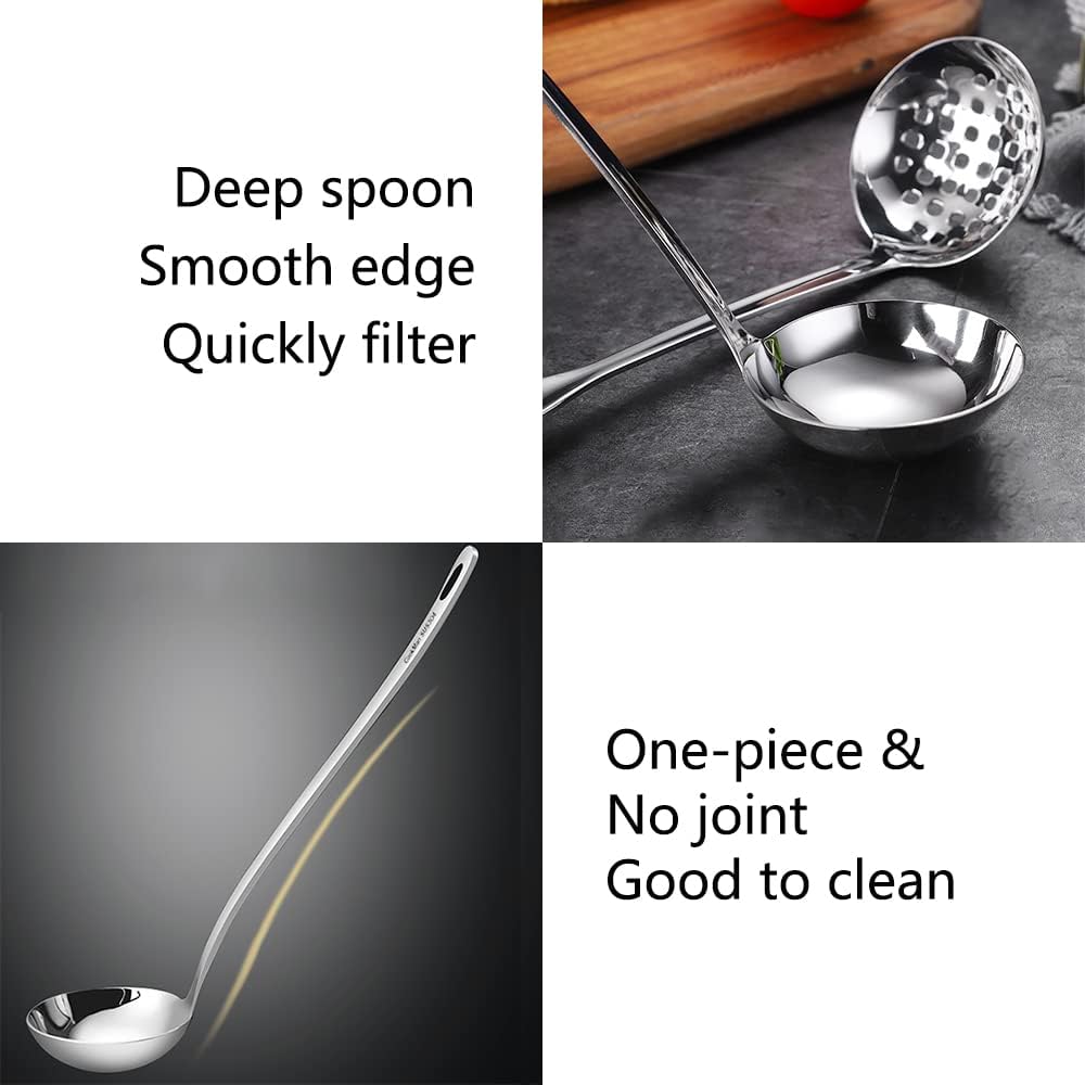 Metal Soup Ladle,18/8 Stainless Steel Ladle Spoon And Strainer Scoop Set Of 2 With Holes,Cooking Utensil For Kitchen