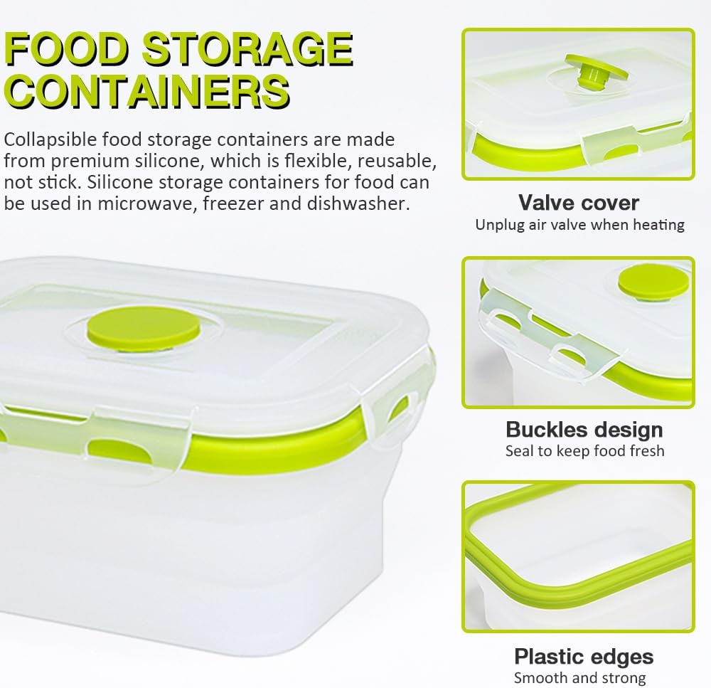 Collapsible Small Silicone Food Storage Container(12 Oz) 4 Pack, Silicone Storage Containers for Snack, Fruit, Stackable, Space Saving