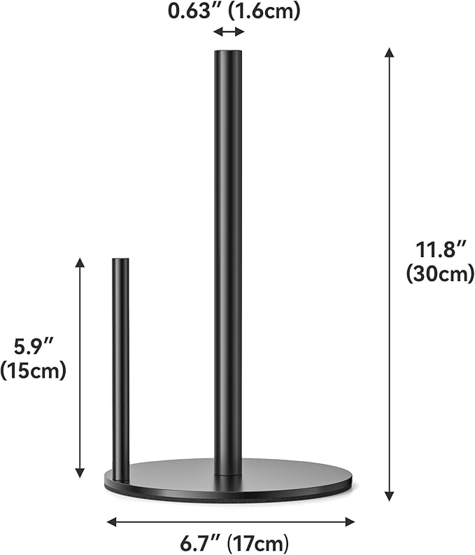 Paper Towel Holder Countertop, Stainless Steel, Black, for Kitchen, Pantry, RV