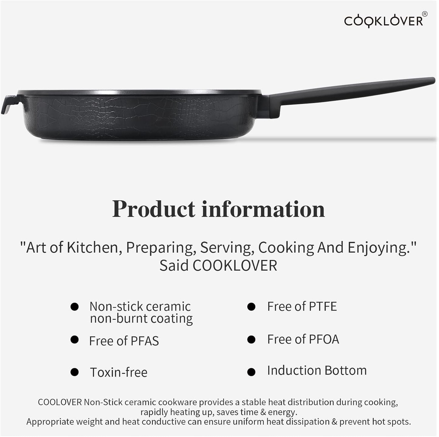 COOKLOVER Nonstick Ceramic Fry Pan, Non-Toxic, PTFE&PFOA Free, Induction Compatible Egg Skillet Frying Pan with Heat Resistant Handle, 9.5 Inch – Solid Black