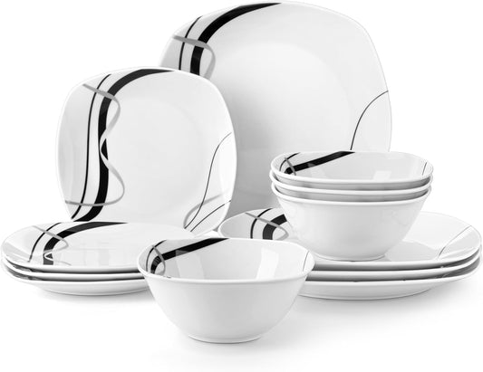 VEWEET Porcelain Dinnerware Set, 12 PCS Including Dinner Plates, Dessert Plates and Cereal Bowls, Series Fiona