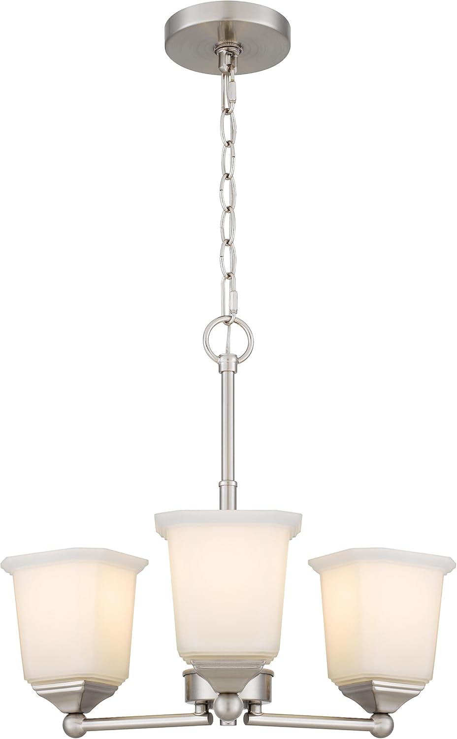 Nox 3-Light Chandelier Pendant Ceiling Light Brushed Nickle White Glass Shade Adjustable Height for Hallway, Entryway, Passway, Dining, Bedroom, Kitchen, Balcony Living Room