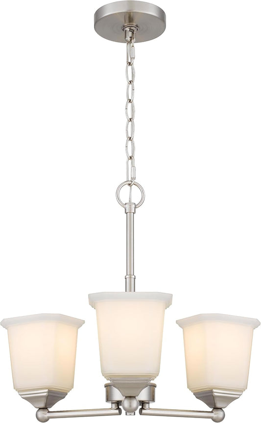 Nox 3-Light Chandelier Pendant Ceiling Light Brushed Nickle White Glass Shade Adjustable Height for Hallway, Entryway, Passway, Dining, Bedroom, Kitchen, Balcony Living Room