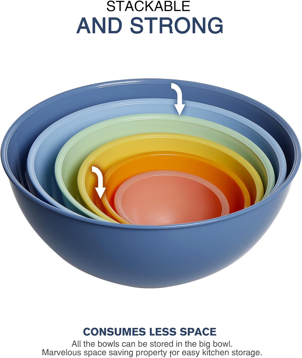 6-Piece Plastic Mixing Bowl Set with Lids for Kitchen, Nesting Storage Bowls for Baking, Prepping,Cooking and Serving Food, Dishwasher, Microwave Safe,Great for Mixing & Serving,Light blue