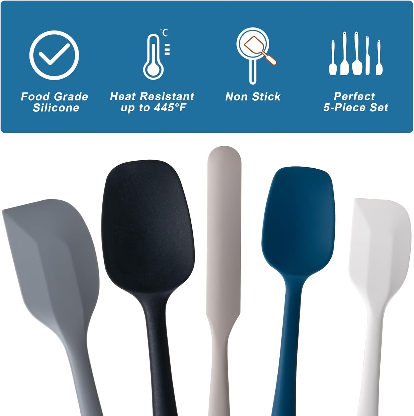 Silicone Spatula Set, 5 Piece Food Grade Rubber Spatulas for Baking, Cooking, and Mixing High Heat Resistant Non Stick Dishwasher Safe BPA-Free (Multicolor2)