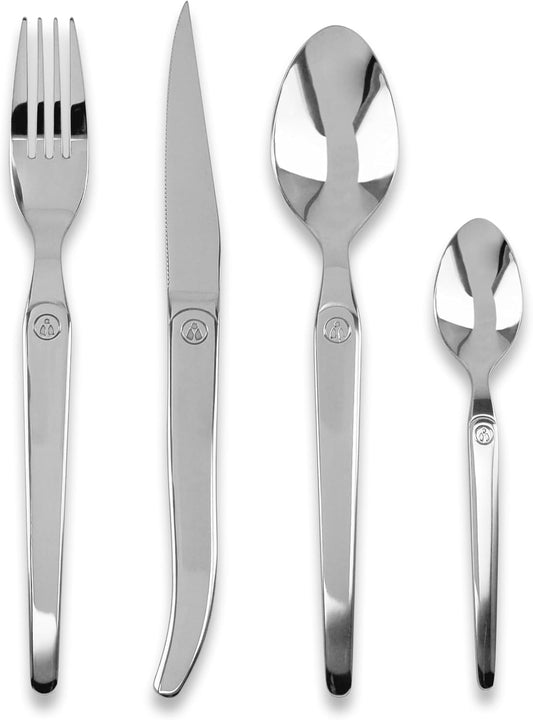 Laguiole Heritage Dinnerware Set; Premium Stainless Steel Knives, Forks, Spoons with Ergonomic Handles; Dishwasher Safe; 4 Person Sets; Polished, 16-Piece