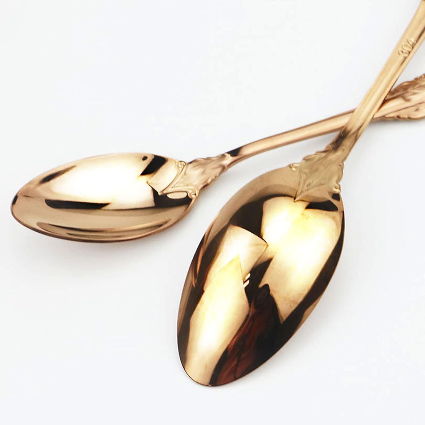 JASHII 4-Piece Silverware Set, Stainless Steel Flatware Cutlery Eating Utensils Service for 1, Unique Elegant Pattern, Mirror Polished, Dishwasher Safe (Rose gold)