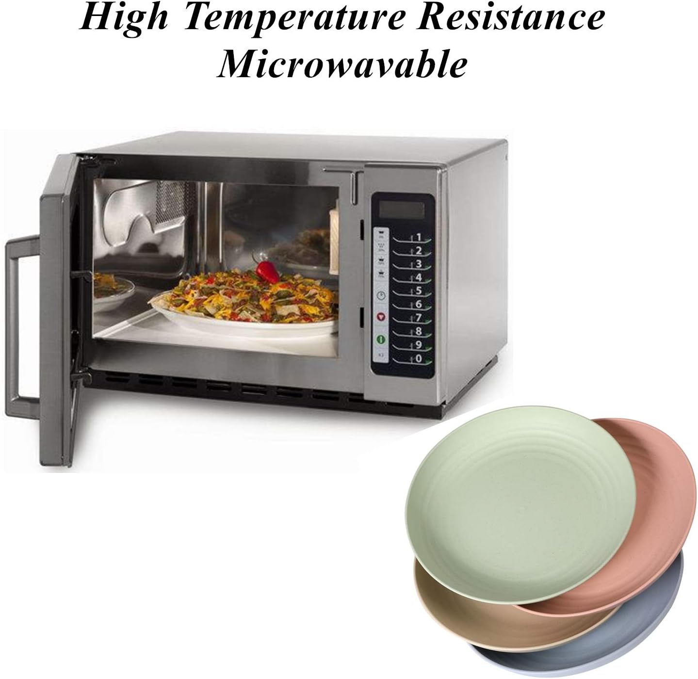 Wheat Straw Plates Lightweight Unbreakable Dinner Dishes Plates Set Dishwasher & Microwave Safe (Large 4 Pack 8')