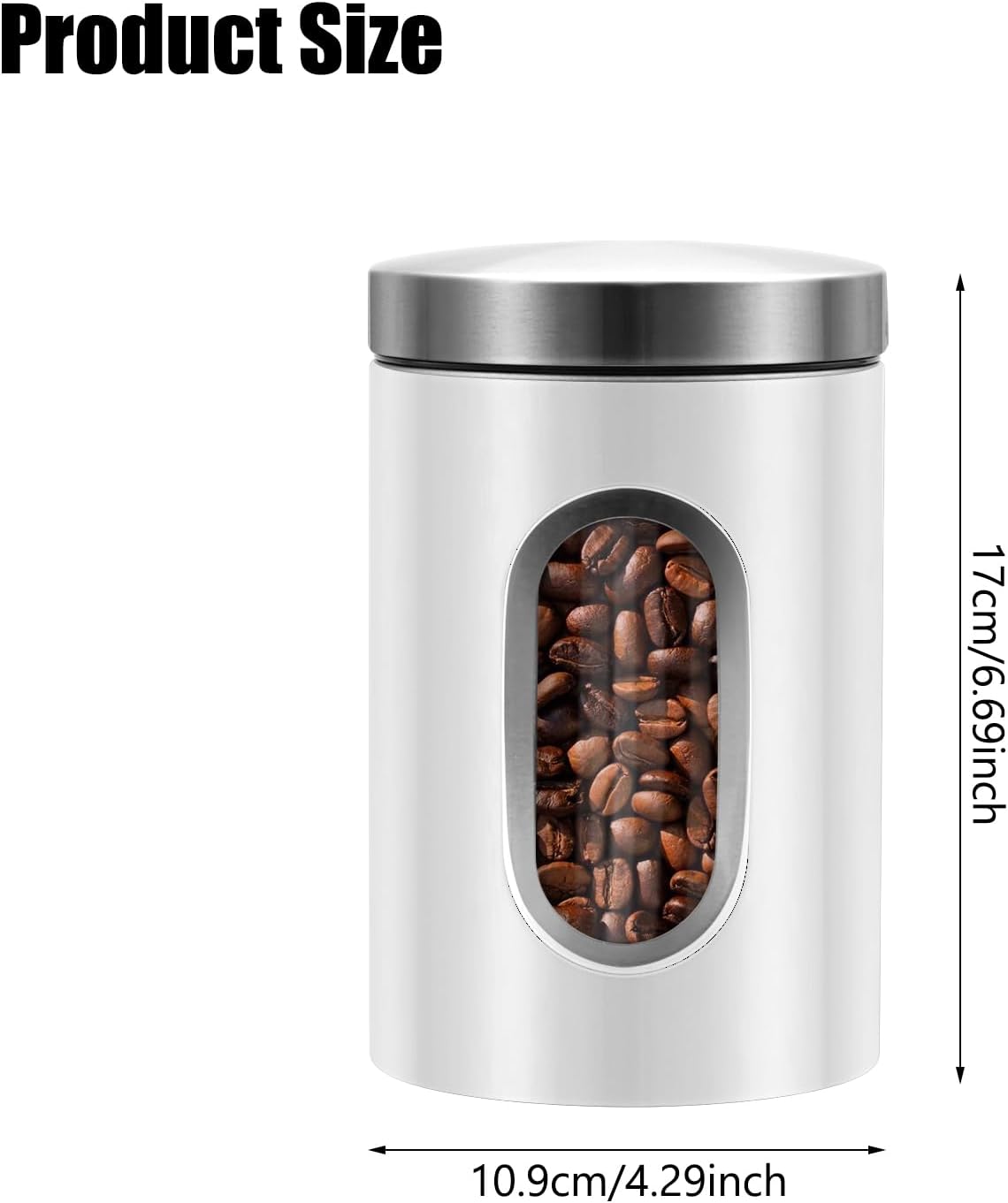 Canisters Sets for the Kitchen, 3pcs Sugar Flour Tea Coffee Storage Jars Stainless Steel Food Container Organizer for Kitchen Counter with Transparent Window (white)