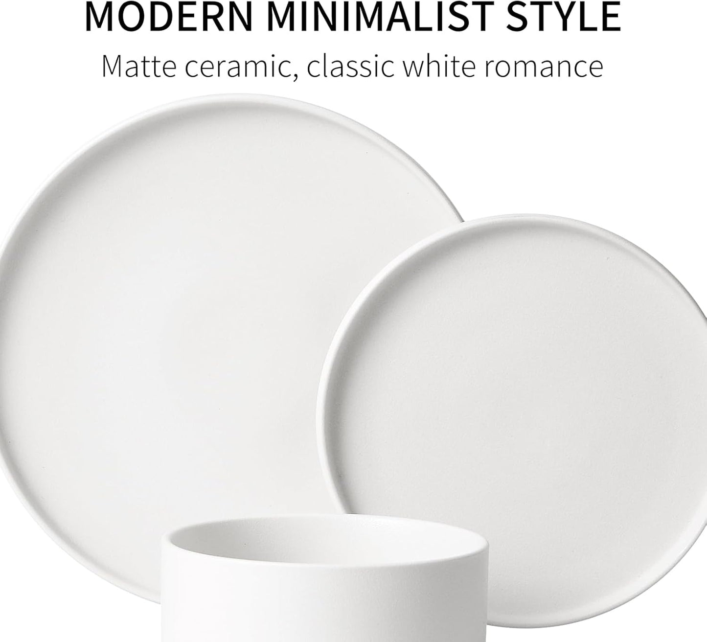 GZG Classic Series - Plates and Bowls Set for 6, 18 Piece Stoneware Dinnerware Sets, Microwave and Dishwasher Safe Lead-Free Handcrafted Ceramic Dishes Set - Ivory White