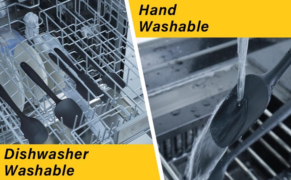 Silicone Spatula Set, 5 Piece Food Grade Rubber Spatulas for Baking, Cooking, and Mixing High Heat Resistant Non Stick Dishwasher Safe BPA-Free (Black)