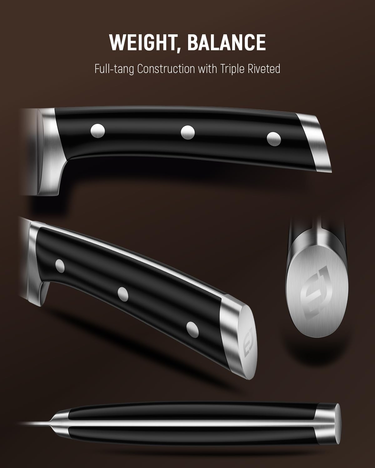 Knife Set, Emojoy 17-Piece Kitchen Knife Set with Heavy-Duty Acacia Block, Premium Titanium Stainless Steel Knife Block Set with Built-in Sharpener, Rust Proof