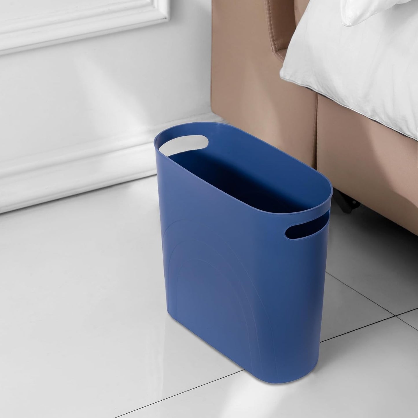 rejomiik Small Trash Can, 3.5 Gallon Slim Garbage Can Plastic Waste Basket with Handles Container Bin for Narrow Spaces Bathroom, Bedroom, Kitchen, Office at Home, Blue