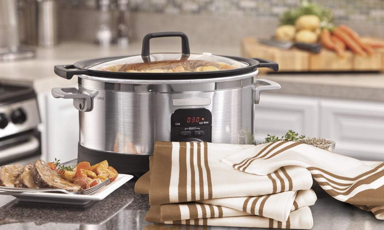 Urban Villa Kitchen Towels 100% Cotton Pack of 6, Highly Absorbent Quick Drying Super Soft Premium Dish Towels for Kitchen with Hanging Loop Hand & Tea Towels - 20x30 Inch, (Taupe & White, Striped)