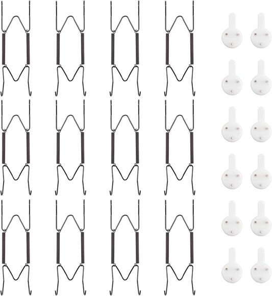 Bilillo 12 Pack Plate Hangers for The Wall, Suitable for 6''-8'' Decorative Plate,Invisible Heavy Duty Wire Plate Holder with Wall Hooks, Plate Hangers for Displaying Plates, Platter, Dish (Black)