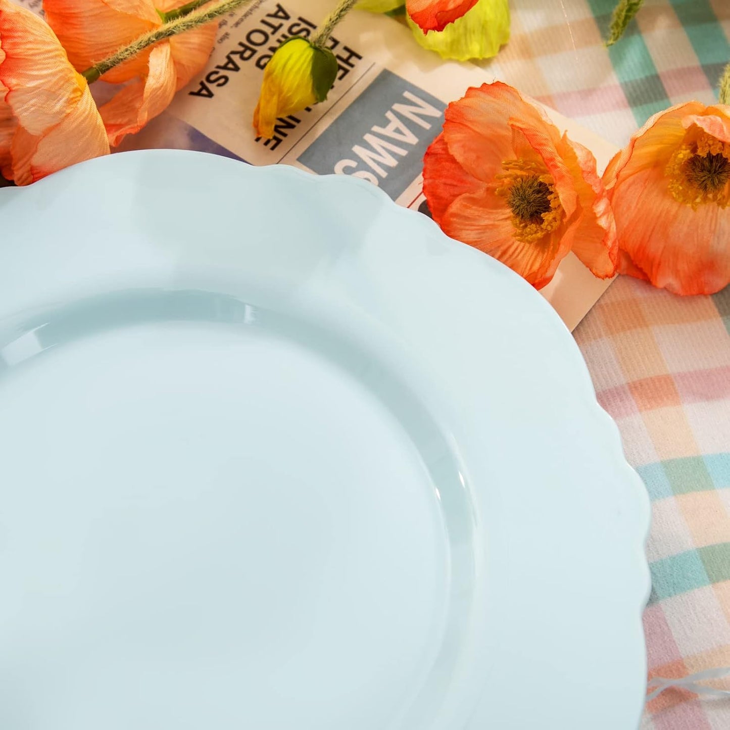 WDF 60pcs Mint Green Plastic Plates - Baroque Dinner Plates Including 30 Green Plates Disposable10.25inch, 30 Dessert Plates 7.5inch for Upscale Wedding, Parties