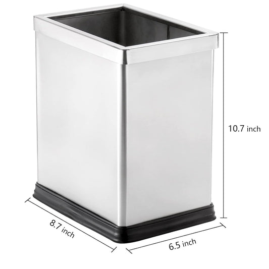 AVLA 10 Liter Open Top Trash Can, Stainless Steel Office Wastebasket, Kitchen Garbage Container Bin with Removable Bag Holder, Waste Trashcans for Bathroom, Restaurant, Restroom, Powder Room, Home