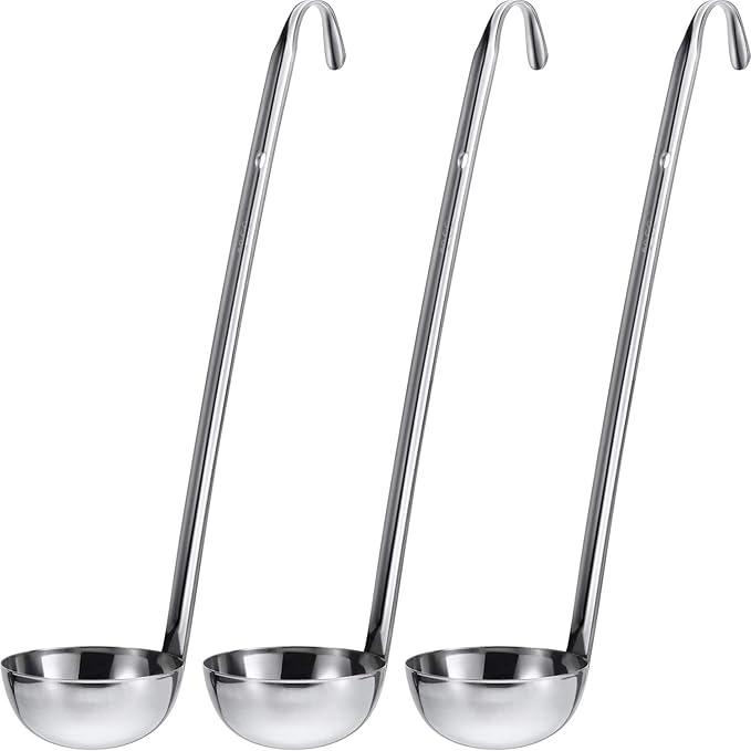 meekoo 3 Pieces Stainless Steel Ladle Soup Handle Ladle with Pouring Rim for Kitchen Cooking Soup Sauce(2 oz)