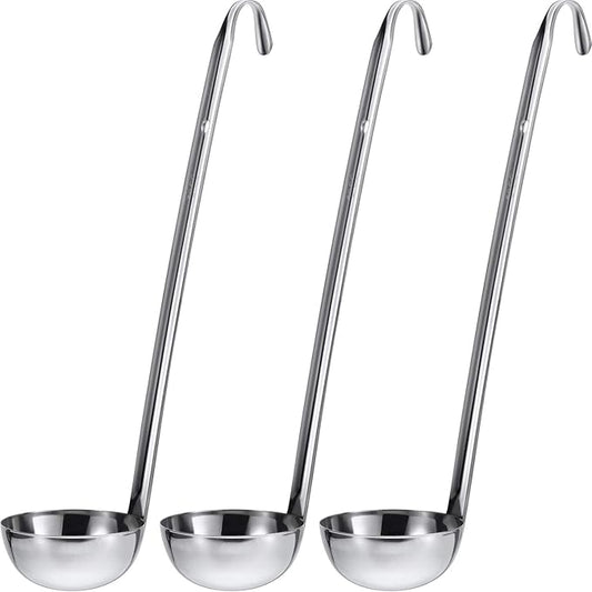 meekoo 3 Pieces Stainless Steel Ladle Soup Handle Ladle with Pouring Rim for Kitchen Cooking Soup Sauce(2 oz)
