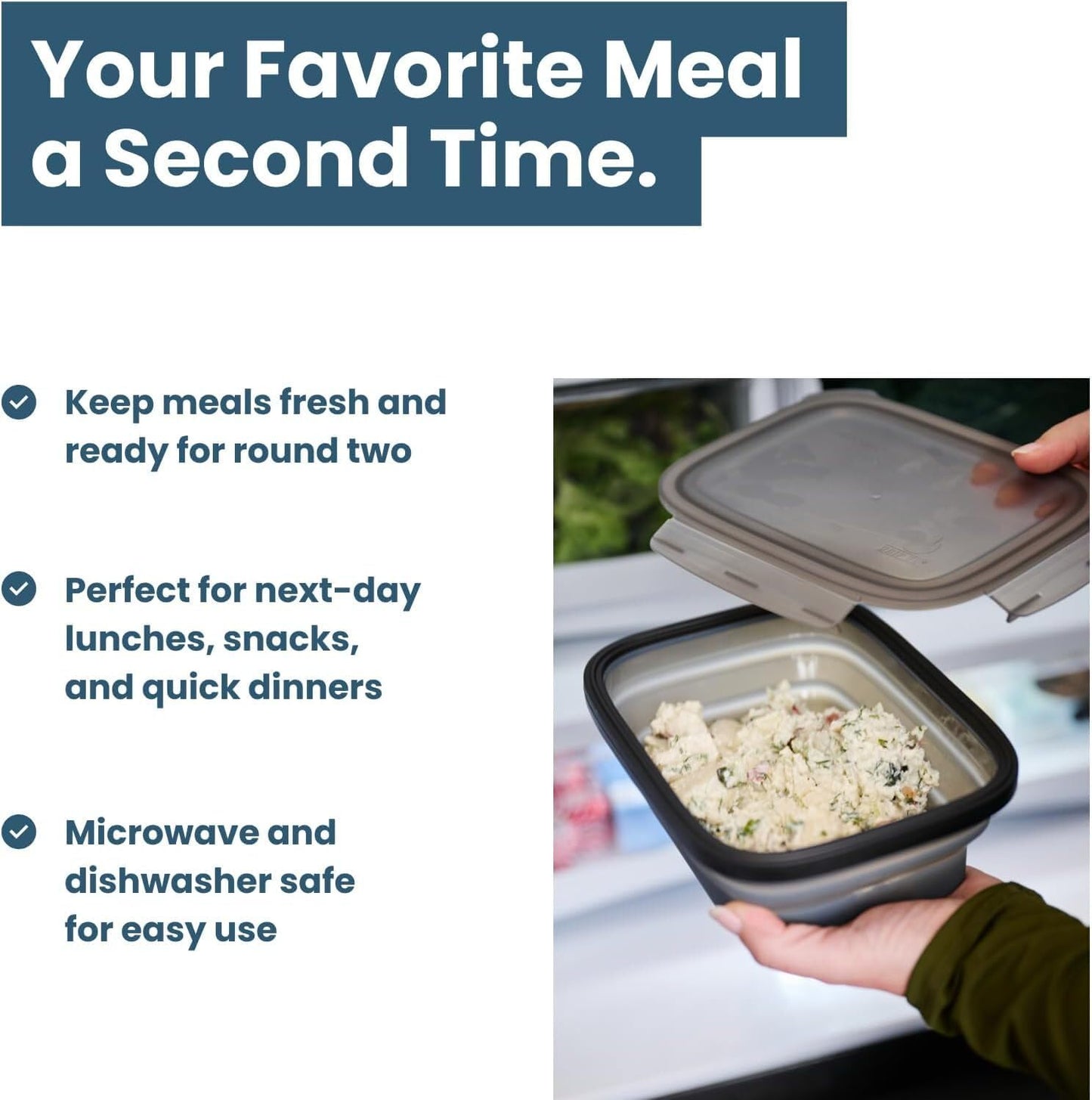 Drip EZ Secondz Collapsible Food Storage Containers – Set of 2, Space-Saving Airtight Meal Prep & Leftover Containers – Microwave, Freezer & Dishwasher Safe, BPA-Free, Locking Lids – Ice Blue