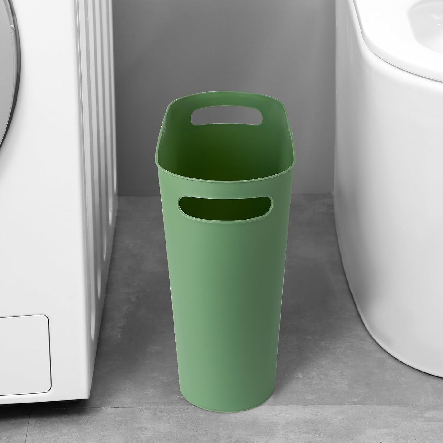 rejomiik Small Trash Can, 3.5 Gallon Slim Garbage Can Plastic Waste Basket with Handles Container Bin for Narrow Spaces Bathroom, Bedroom, Kitchen, Office at Home, Green
