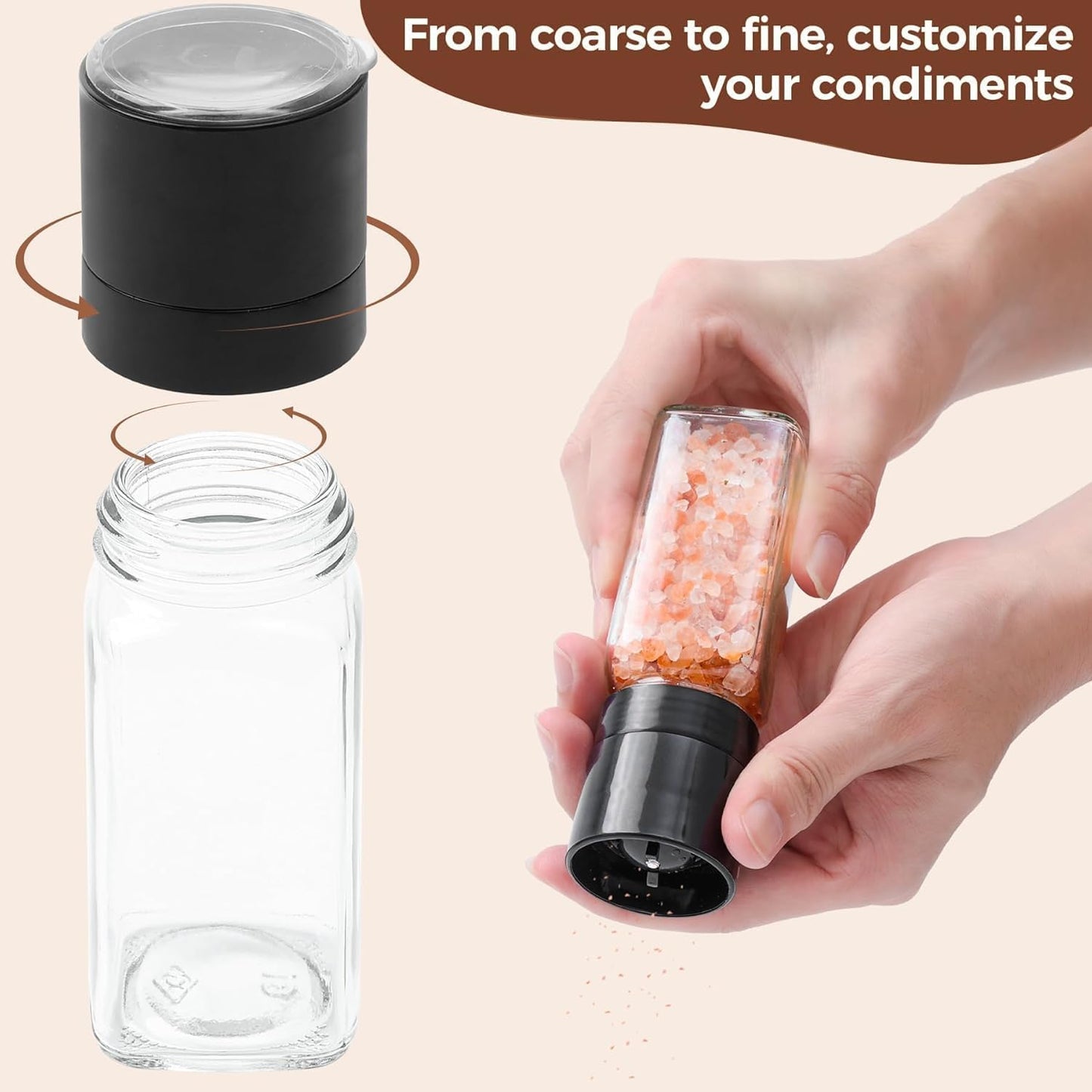 ComSaf 15Pcs 4oz Glass Spice Jars with Shaker Lids, 93 Labels, a Handy Funnel, a Pepper Grinder, Empty Spice Containers and Square Spice Bottles for Kitchen and Seasoning