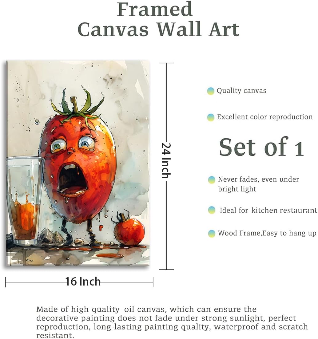 OIQArtOIQ Funny Kitchen Wall Art, Weird Kitchen Wall Decor, Vegetable Paintings Cool Postsers, Food Art, Eclectic Decor Dining Room, Chef Canvas Wall Art Print Artwork, Pickle Pictures